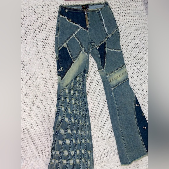dELiA*s Pants - NWT Stone Raise The Vibration Patchwork Flares-Delia's from Dolls Kill-Size XS